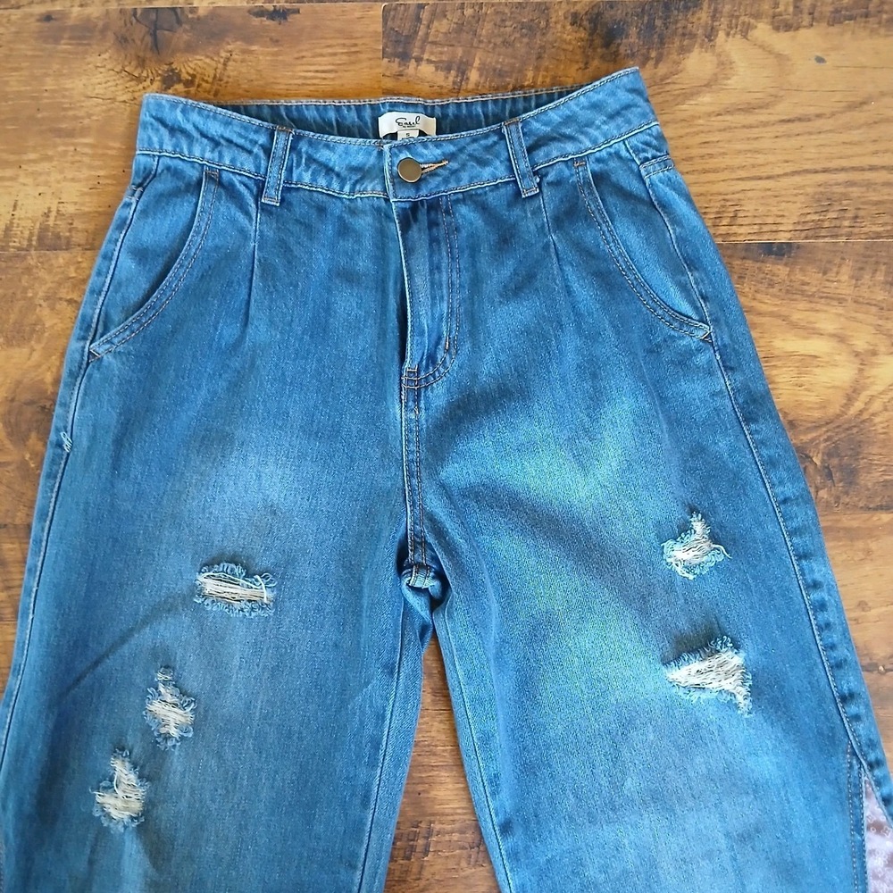 Easel Los Angeles Pieced Bandana Patchwork Fabric Flared Jeans Size S - Picture 3 of 16